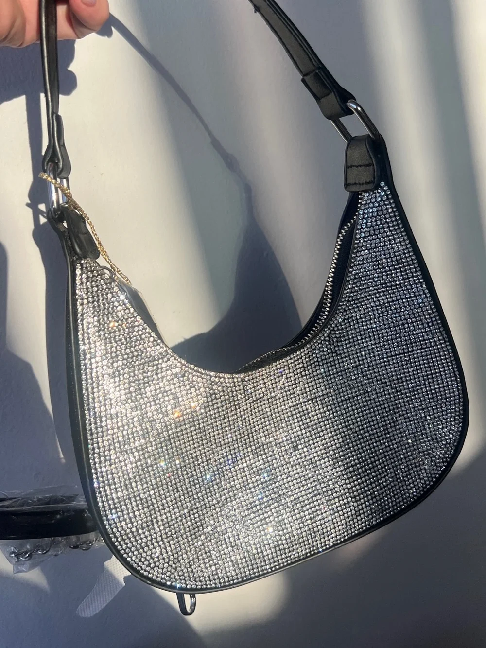 Black Crystal-Embellished Shoulder Rhinestone Crescent Shoulder Bag – Sparkly
